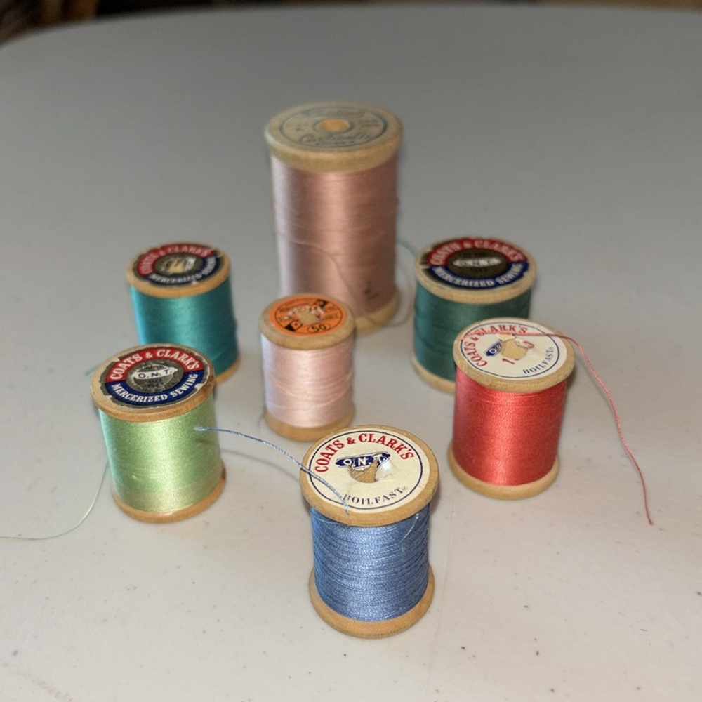 Vintage Cotton Thread on Wooden Spools/Set of 7